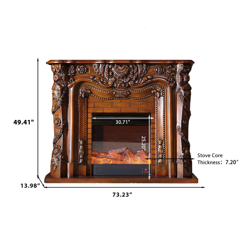 Foyer électrique 73,23 po, H 49,41 po x l 73,23 po x P 13,98 po, Brun