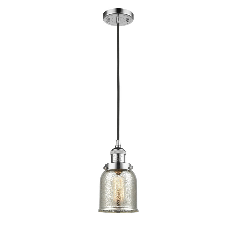 Ballston Urban Bell - 1 Light 5" Cord Hung Mini Pendant, No Bulb Included, Silver Plated Mercury, Black
