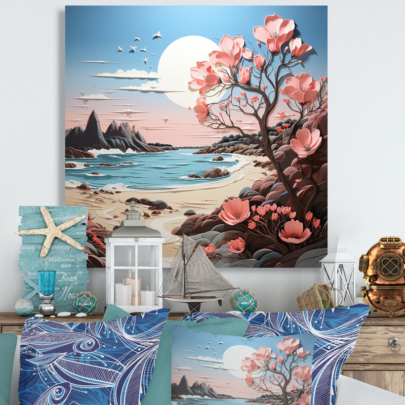 Papercut rose I Beachside Bloom, Toile tendue, H 36 po x l 36 po x P 1,5 po