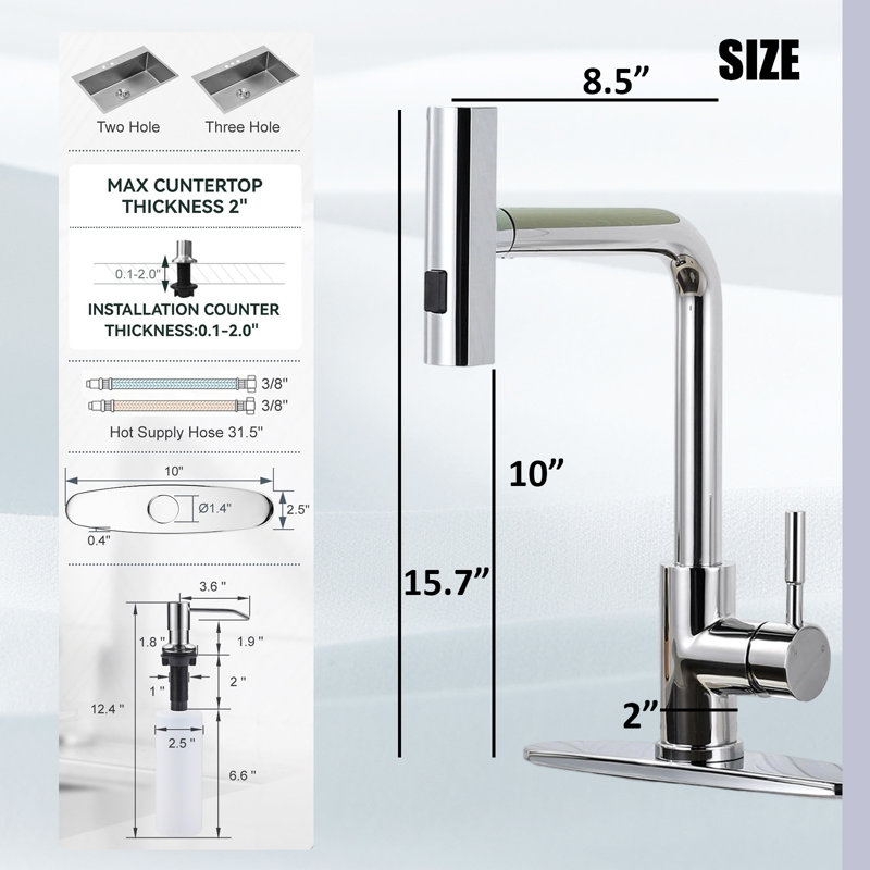 Pull-Down Sprayer Kitchen Faucet, Waterfall Kitchen Faucet, 3 Modes (Waterfall/Stream/Spray), With Soap Dispenser, Deck-Mounted Kitchen Faucet.