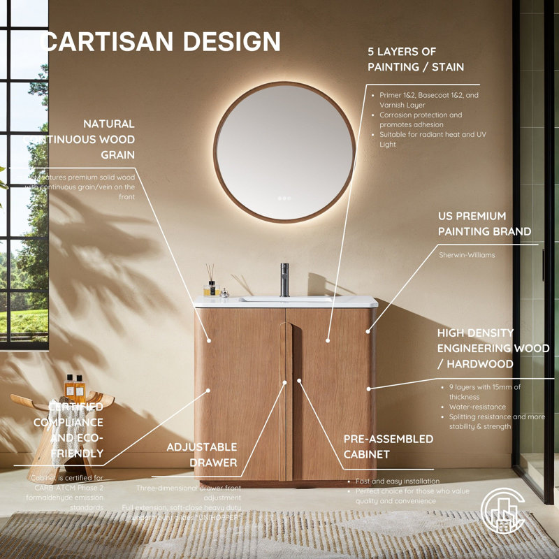 Parma 36" W Single Vanity, Natural Teak