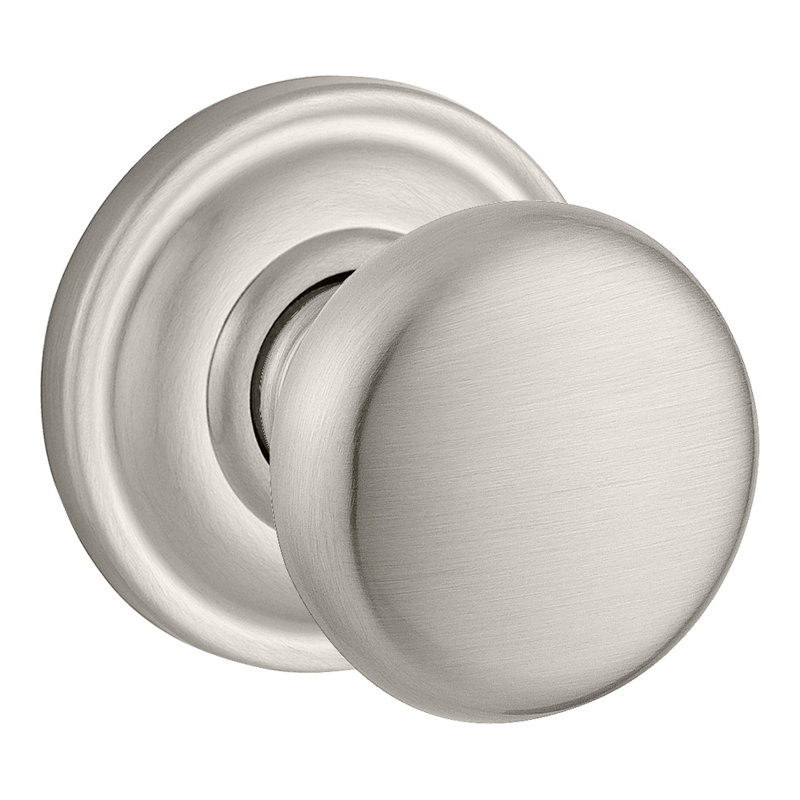 Round Privacy Door Knob with Traditional Round Rose, Satin Nickel