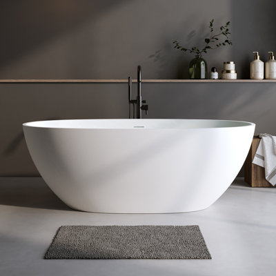 59 in. x 30.7 in. Freestanding Solid Surface Soaking Bathtub with Overflow and Pop-Up Drain