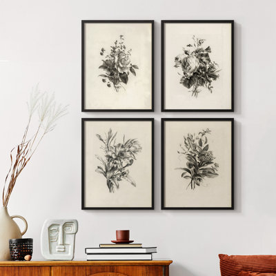 «Vintage Floral Print», impression encadrée, ensemble de 4