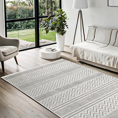 Tapis gris tissé antidérapant à rayures et imprimé numérique gris