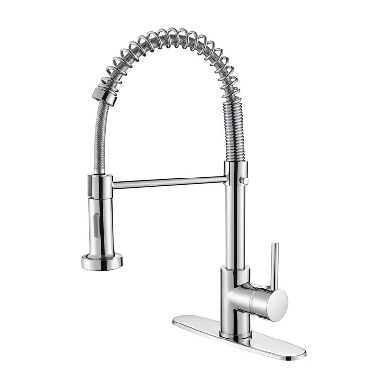 Single Handle Pull-Down Kitchen Faucet with Deck Plate, Chrome