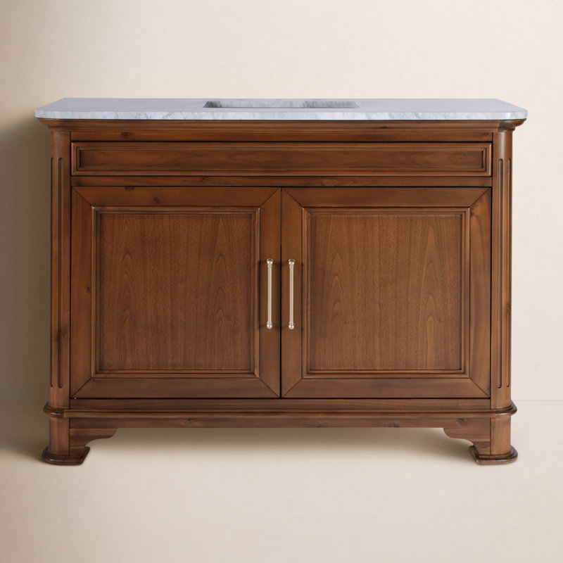 Colorado 48 in. W Marble Top Single Sink Bathroom Vanity, Walnut Brown