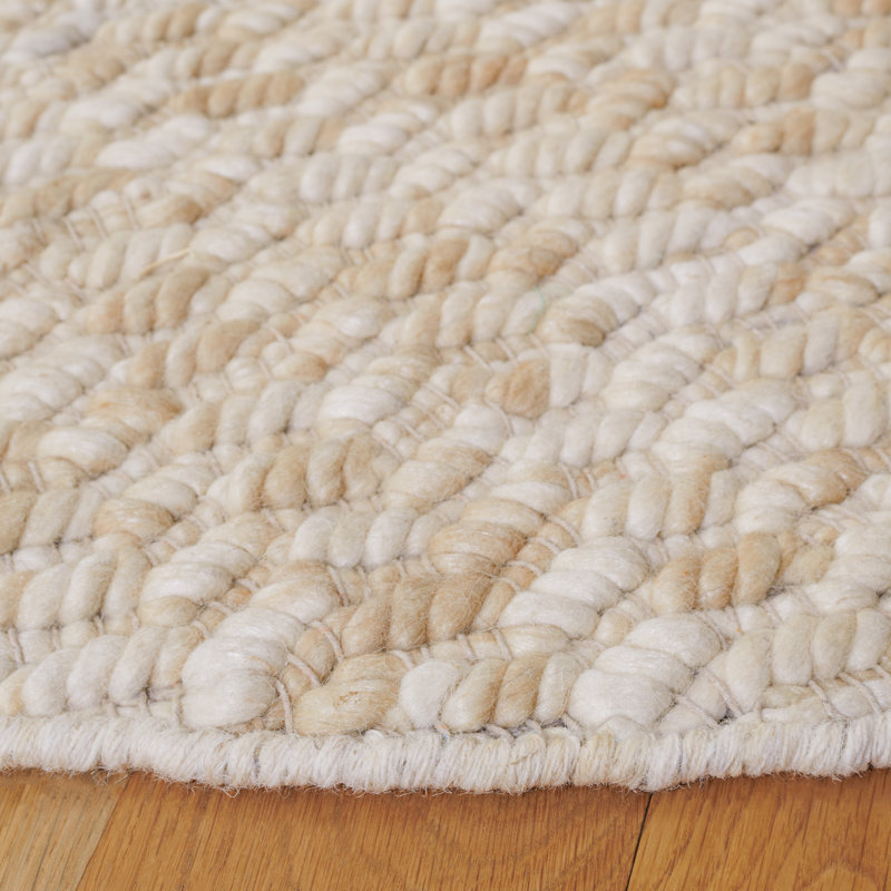 Tapis en laine / coton tissé à la main Stepanas en ivoire / beige, Rond 6 pi