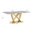 Table de salle à manger en marbre pour 6 personnes, table de salle à manger rectangulaire en faux marbre 70 po avec base en acier inoxydable à finition miroir, table de cuisine moderne en marbre de grande taille (table seulement)-410421678-410421677