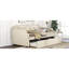 Lit de jour simple rembourré avec couchette coulissante, housse en lin beige, pour les espaces de vie-629456430