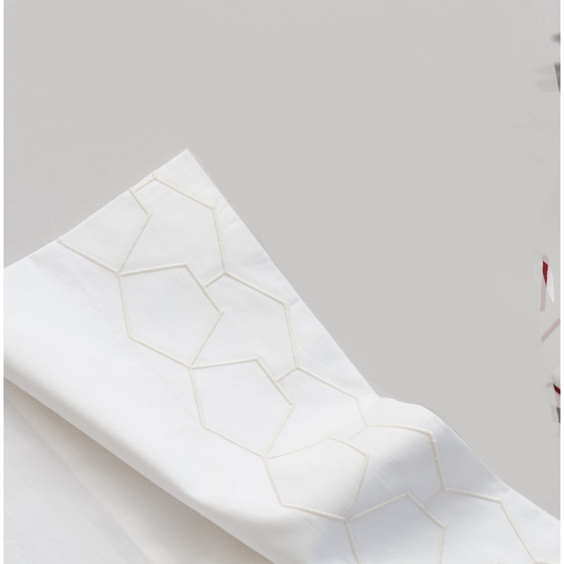 Commune 100% Cotton Geometric Flat Sheet, King Flat Sheet, Natural/White