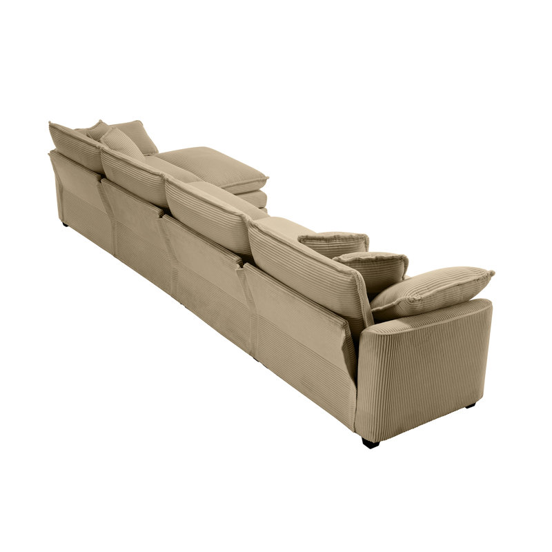 Velours côtelé rembourré 4 places avec repose-pieds: accoudoirs et coussins décoratifs, confortable pour la maison, le bureau, facile à assembler