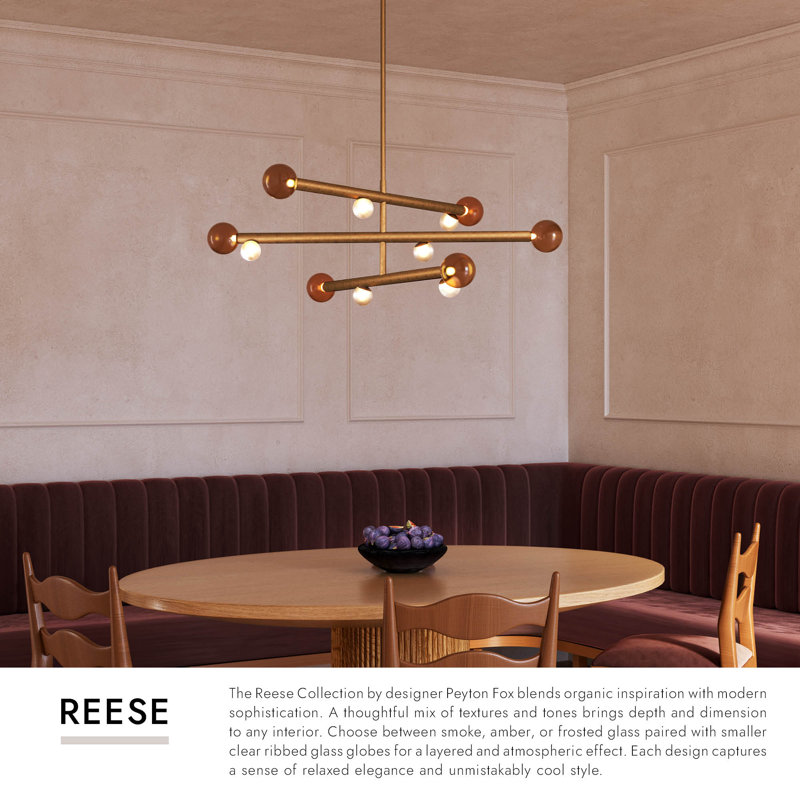 Reese 48-in Urban Bronze Dimmable LED Chandelier with Amber Glass, Urban Bronze/Amber Glass
