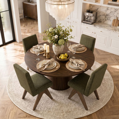 Ensemble de table de salle à manger 4 personnes Sueann avec table ronde unie et 4 chaises rembourrées