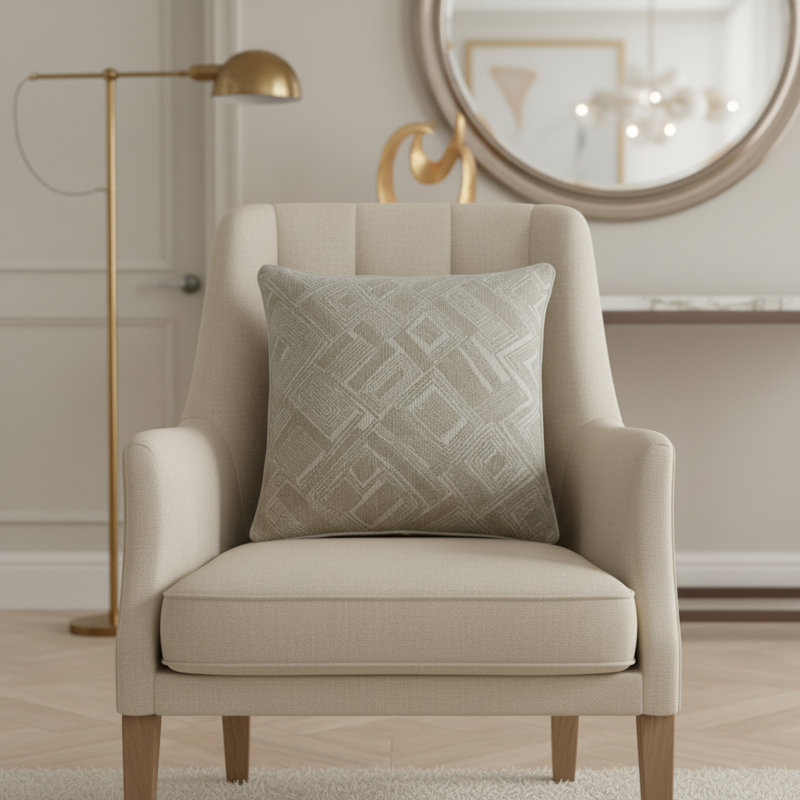Moro Square Pillow Cover & Insert, Natural/Ivory Geometric