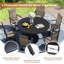 Ensemble repas de patio avec table ronde 53 po et 6 chaises pivotantes en textilène-1696420313