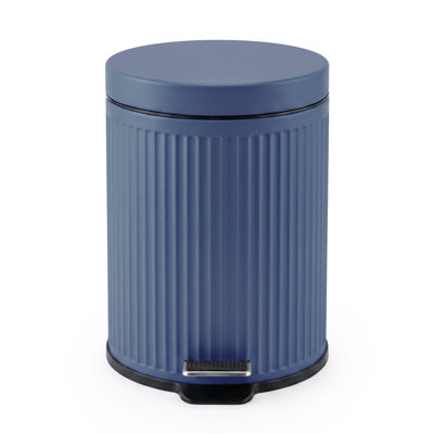 Soft-Close Step Trash Can, 5L/1.3 Gal Small Round Bathroom & Kitchen Waste Bin - Quiet Closing Lid - Compact Mini Wastebasket - Blue