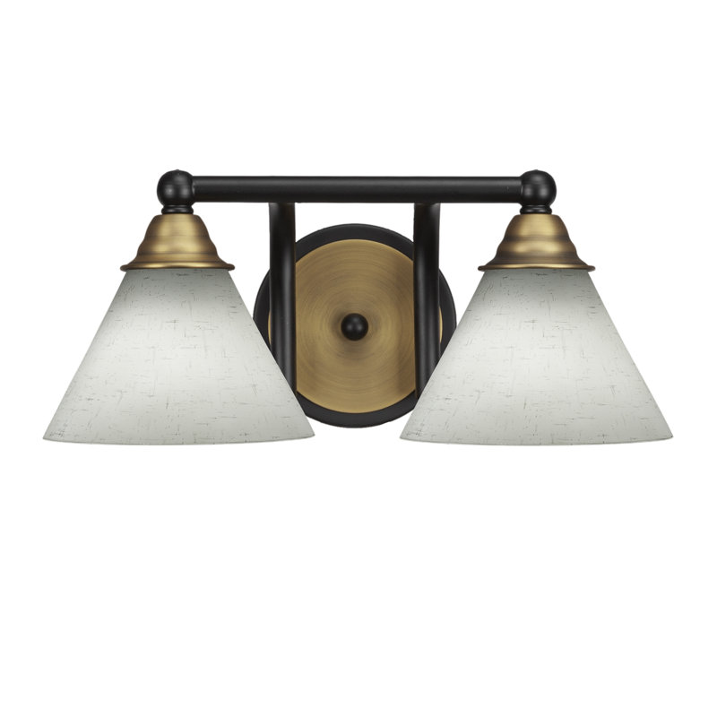 Barre d'éclairage de salle de bain 2 lumières Michell, Noir mat / laiton, Mousseline blanche