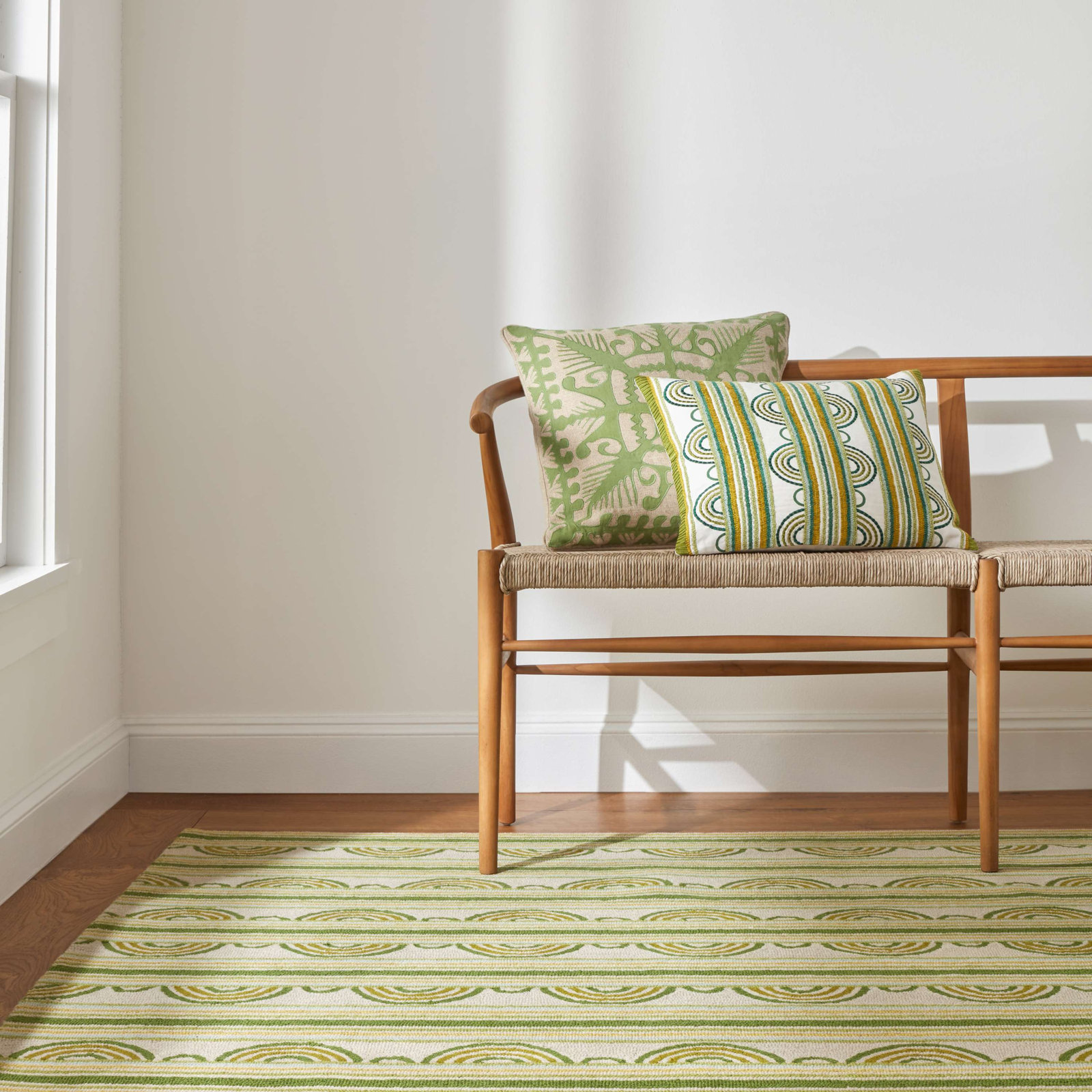 Button Kit Kemp x Annie Selke Button Olive Hand Micro Hooked Wool Rug, Rectangle 9'6" x 13'6"