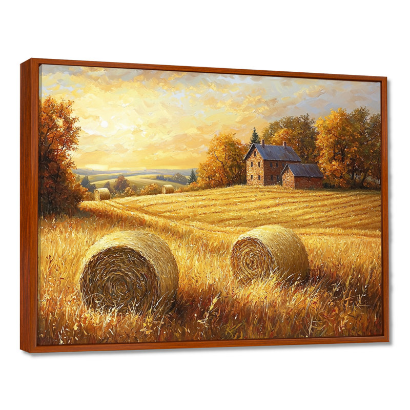 «Countryside Golden Harvest Fields III», impressions sur toile, H 24 po x l 32 po, Cadre flottant, Brun