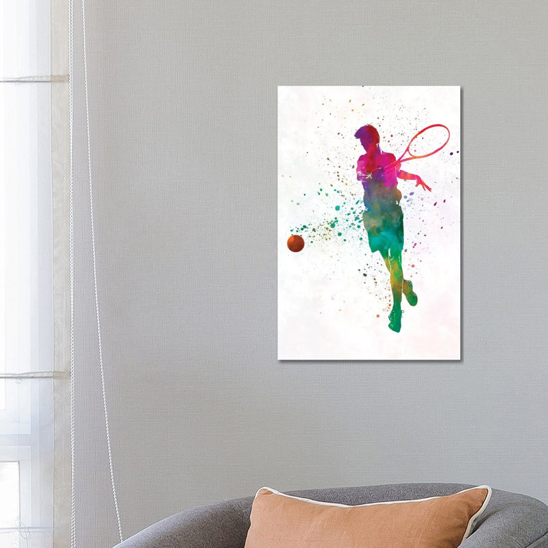 Man Tennis Player In Watercolour I by Paul Rommer - Wrapped Canvas Gallery-Wrapped Canvas Giclée