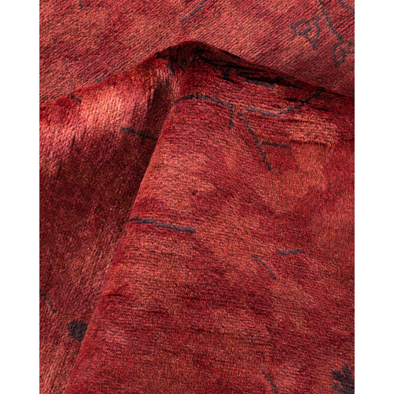 Hand-Knotted Red Wool Rectangular Area Rug 4' 1" x 6' 4"