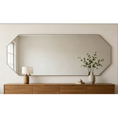 70"L x 30"W Gold Geometric Wall Mirror, Aluminum Frame, Shatterproof