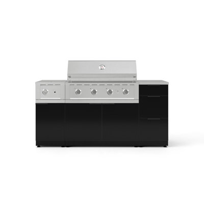 Ensemble d'armoire extérieure en aluminium 6 pièces avec 3 tiroirs, armoire de barbecue, gril au gaz naturel de 40 po, brûleur latéral et plateau en acier inoxydable de 16 po