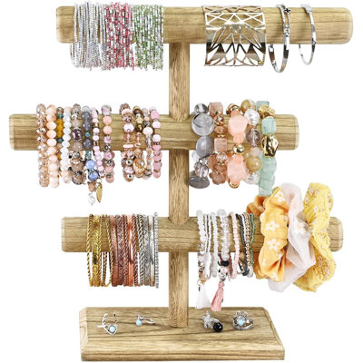 Free Assembly 3-Tier Wooden Jewelry Display Stand