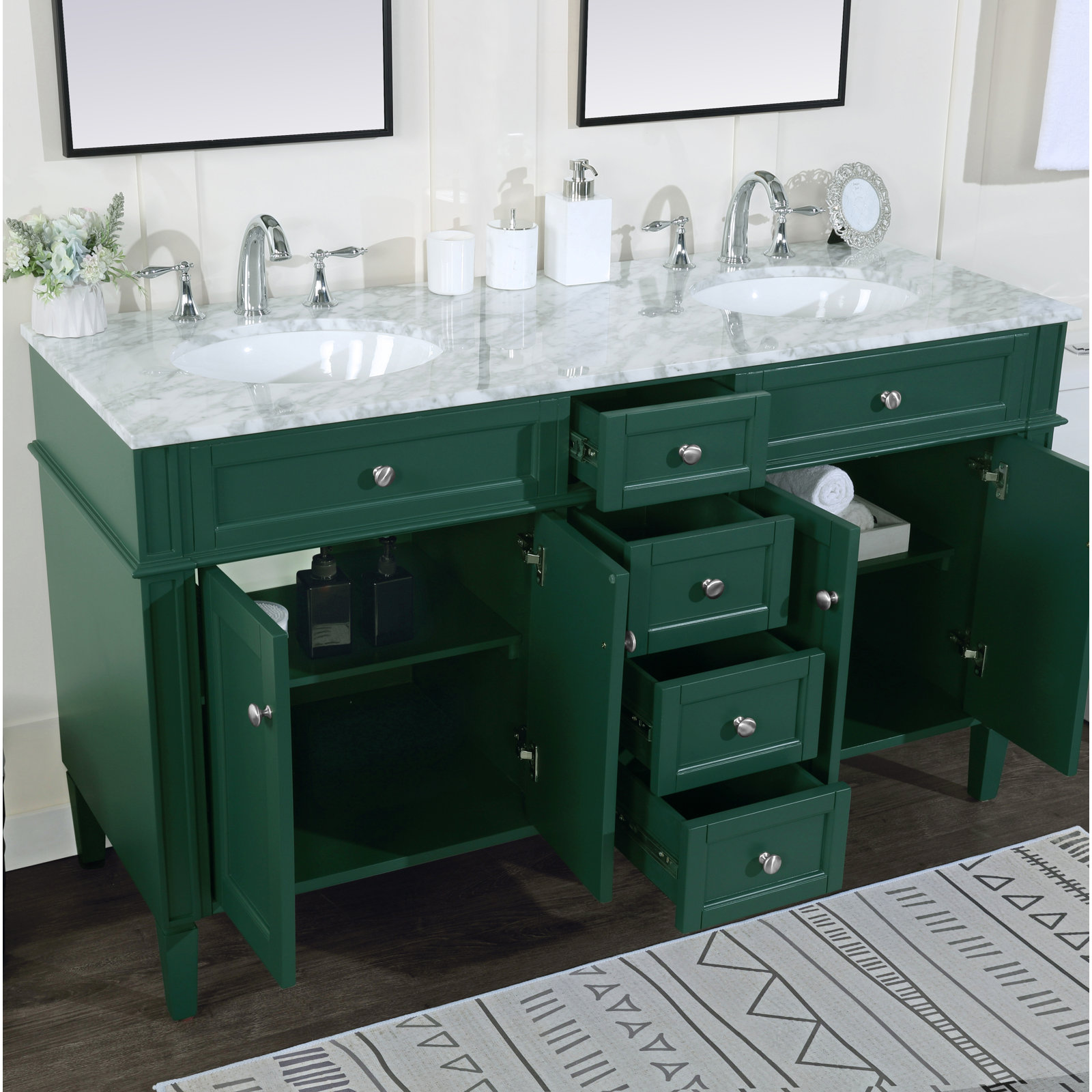 Rivers 60'' Double Bathroom Vanity, Green