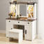 Coiffeuse 43,3 pouces avec miroir éclairé, tabouret de rangement, station de charge, tablettes de porte de grange coulissantes et tiroirs multiples, beige