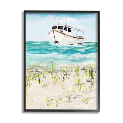 49_Nautical Boat By Coast Grassy Beach, art mural sur toile tendue par Julie Derice