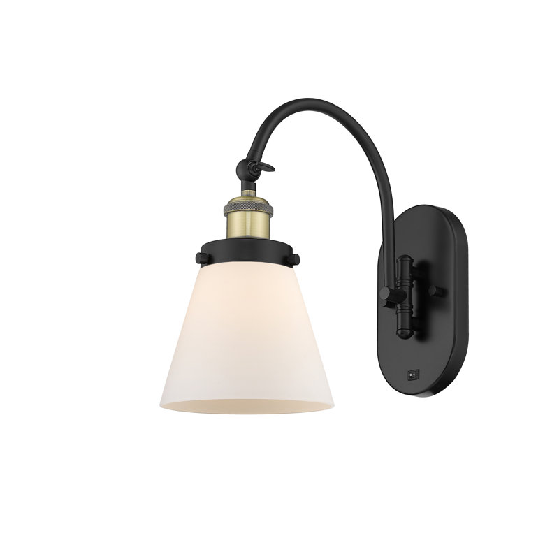 Shauna Swing Arm Sconce, Matte White, LED, Black/Antique Brass