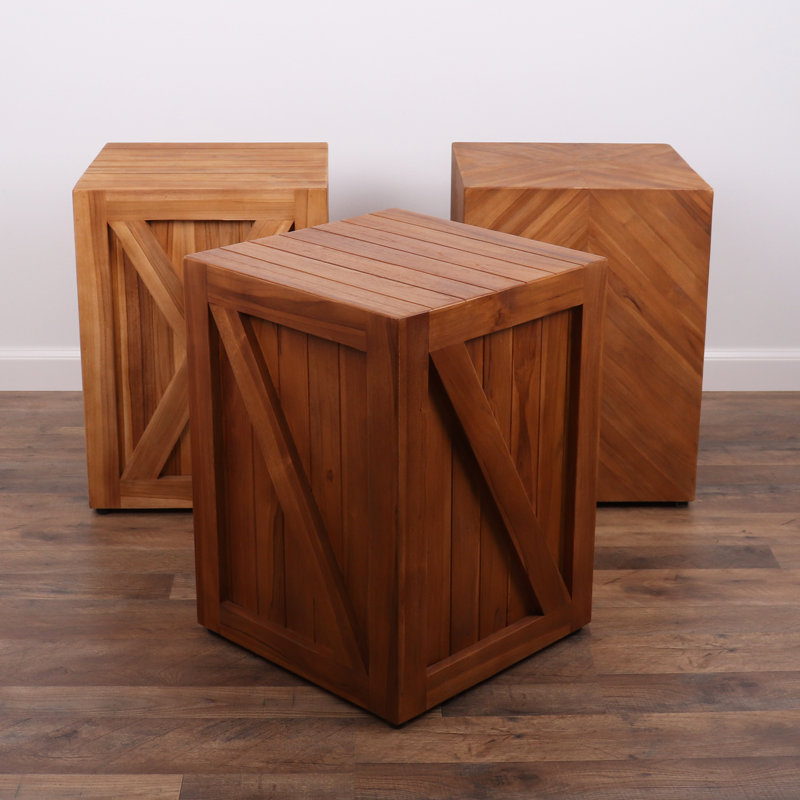 Teak Square Rustic Farmhouse Indoor Outdoor Stool