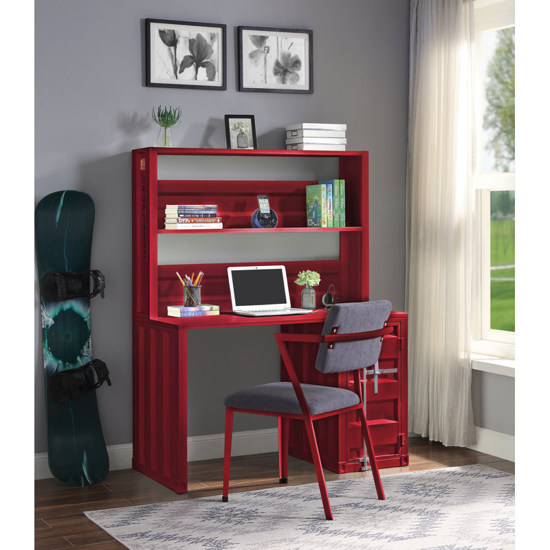 Bureau d'écriture à finition rouge avec huche, Rouge