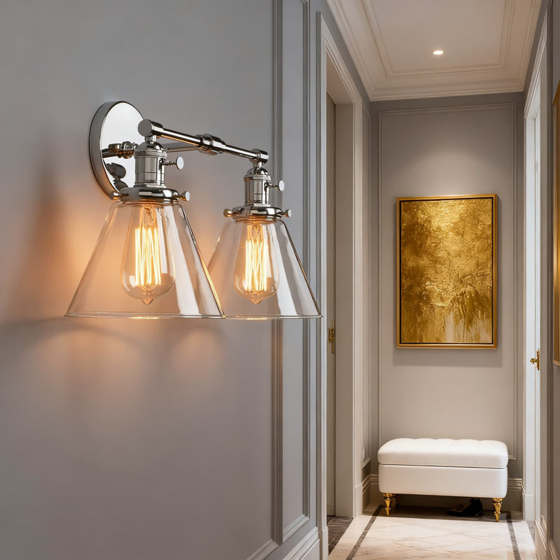 Applique murale industrielle avec double abat-jour en verre, luminaire câblé à 2 lumières pour l'éclairage intérieur, douille E26 compatible avec les ampoules à DEL