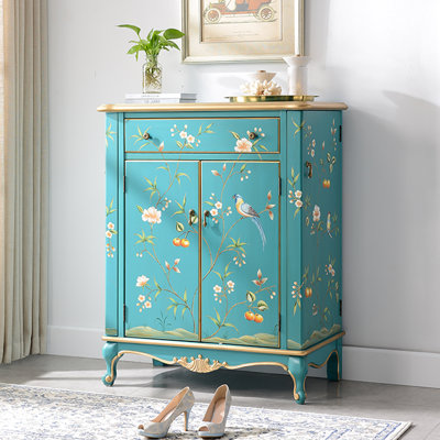 Hand-Painted Accent Cabinet With Shoe Storage
