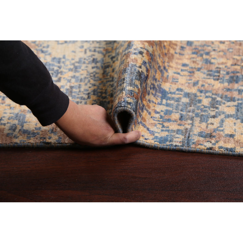Tapis unique brun / bleu noué à la main 6 pi 1 po x 9 pi 6 po New Age