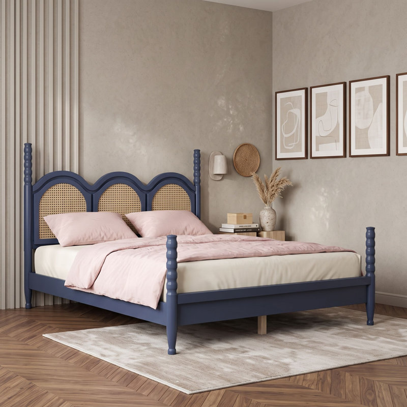Queen Platform Bed with Headboard, Blue