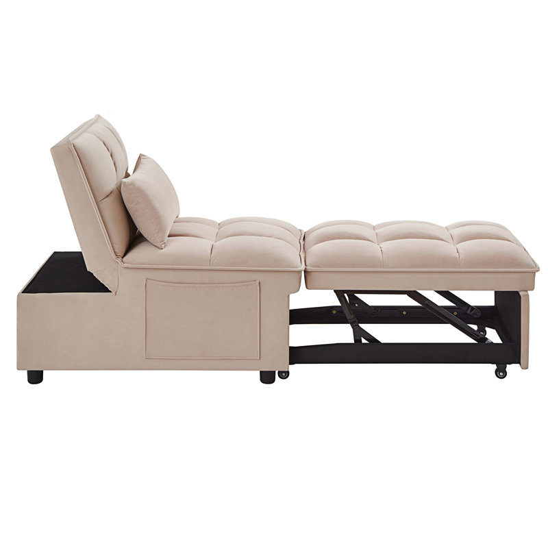 4 In1 Multi-Function Single Sofa Bed With Storage Pockets, Taupe