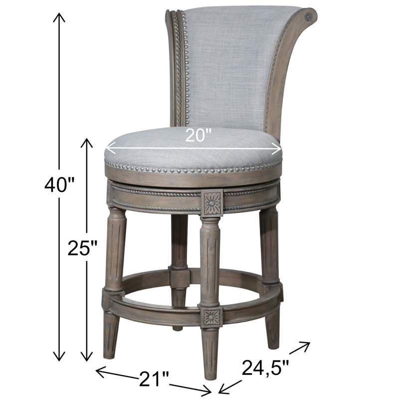 Weathered Gray Wood Swivel Counter-Height Barstool with Linen Upholstery