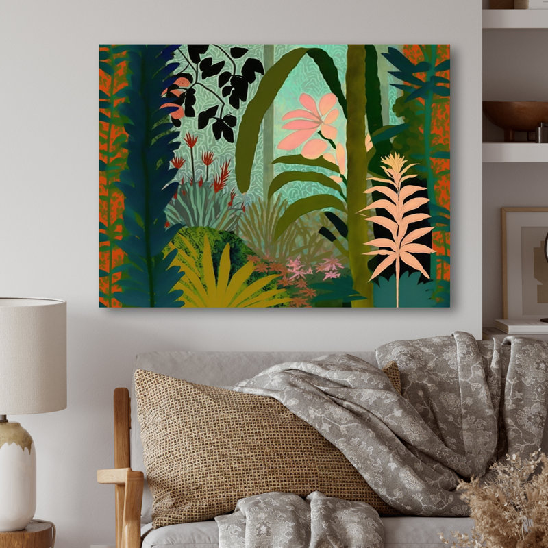 «Blossoming and Vibrant Jungle Flora II», reproduction sur toile, H 16 po x l 32 po x P 1 po, Toile tendue