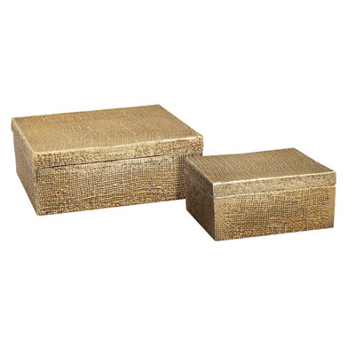 Square Linen Texture Box - Large Brass