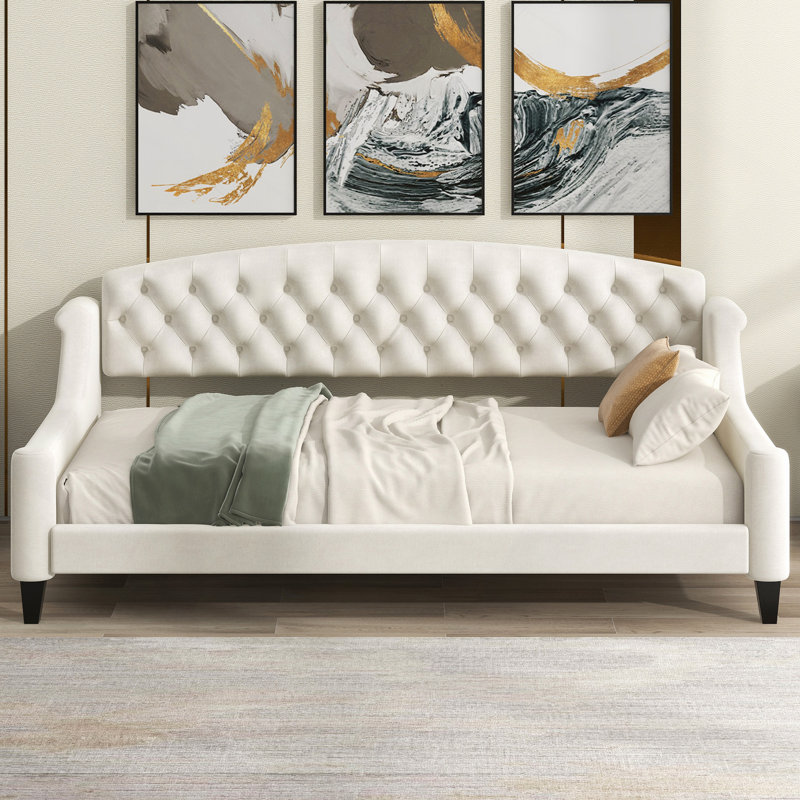 Lit de jour capitonné Luxury, Beige, Lit simple