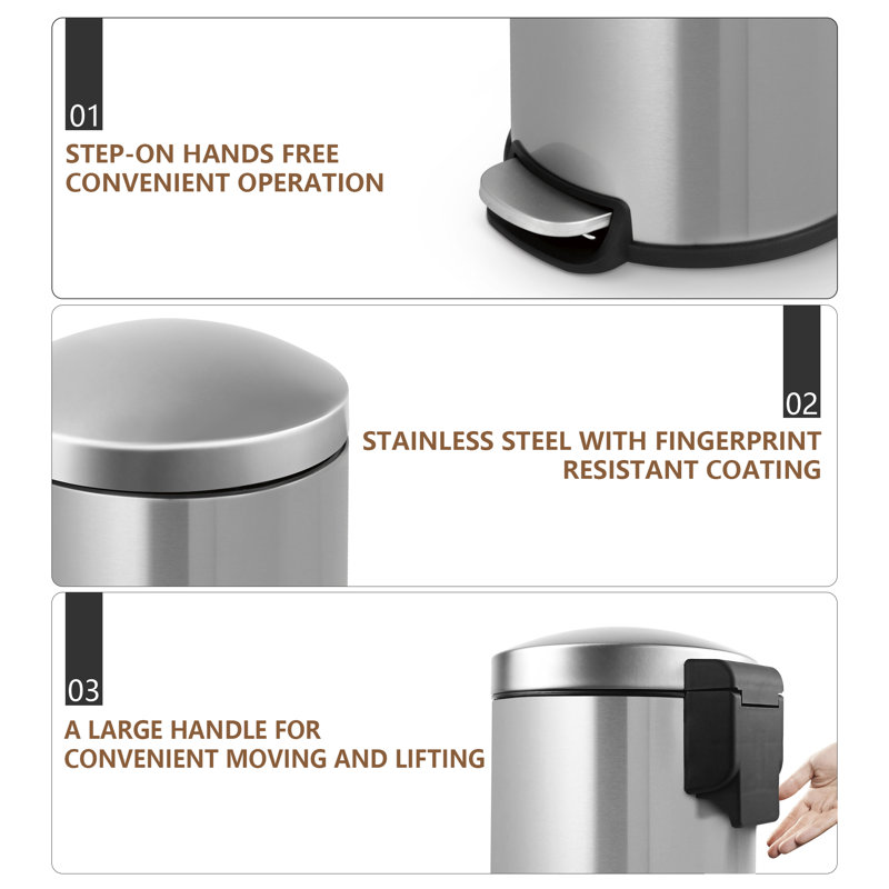 1.32 Gallon Brushed Stainless Steel Step-On Trash Can