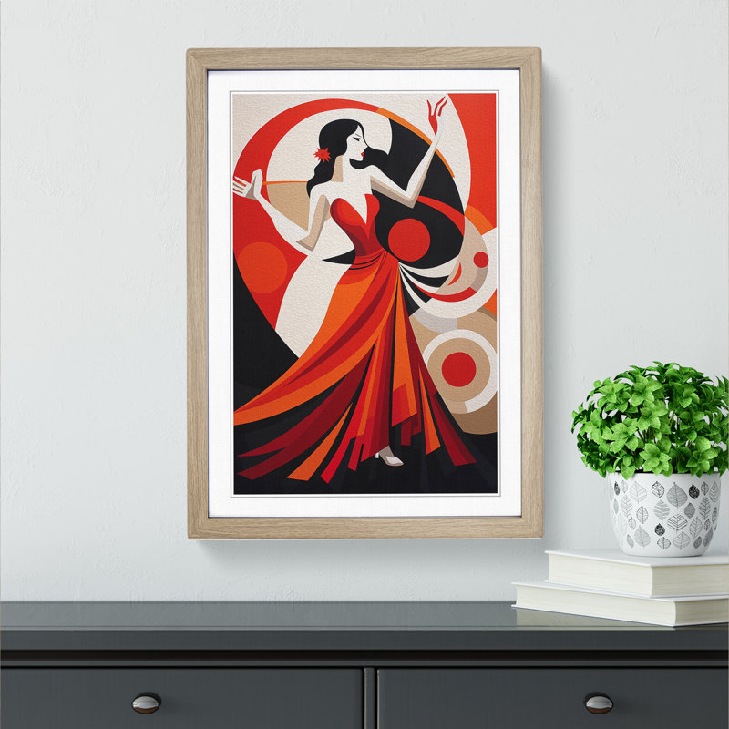 Flamenco dancer Constructivism - Framed Print, 34cm H x 25cm W x 2cm D, Oak