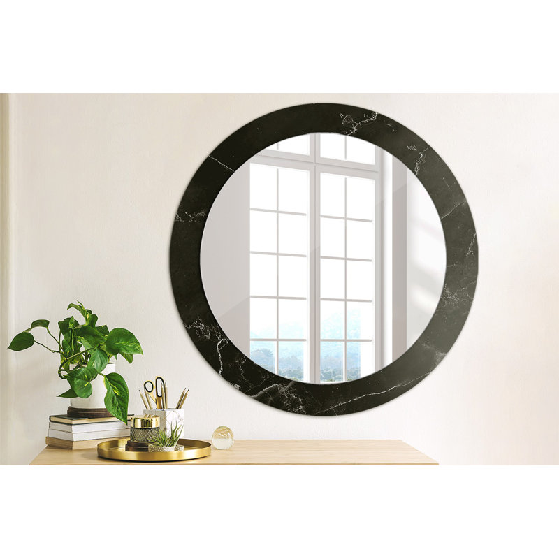 Huldar Glass Flat Wall Mirror, Black Marble Stone , 70cm x 70cm