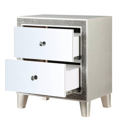 Table de chevet miroir doublée de feutre en champagne - 2 tiroirs pour la décoration de la chambre à coucher avec doublure élégante