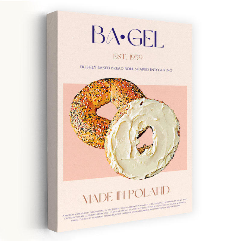 «Bagels And Cream Cheese Modern Contemporary», art mural coquelicot, H 60 po x l 40 po