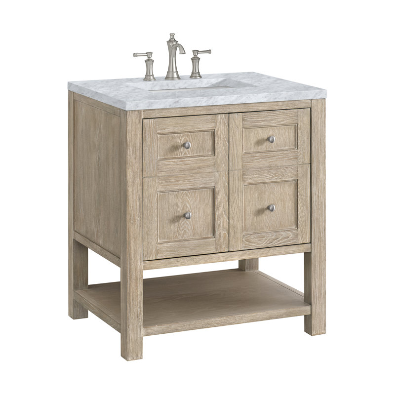 Breckenridge 30'' W Single Vanity, Carrara White, Whitewashed Oak, 8" Widespread